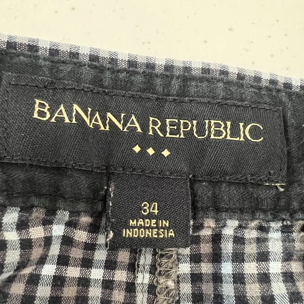 Banana Republic Men's Navy Blue Checkered Shorts 100% Cotton Size 34